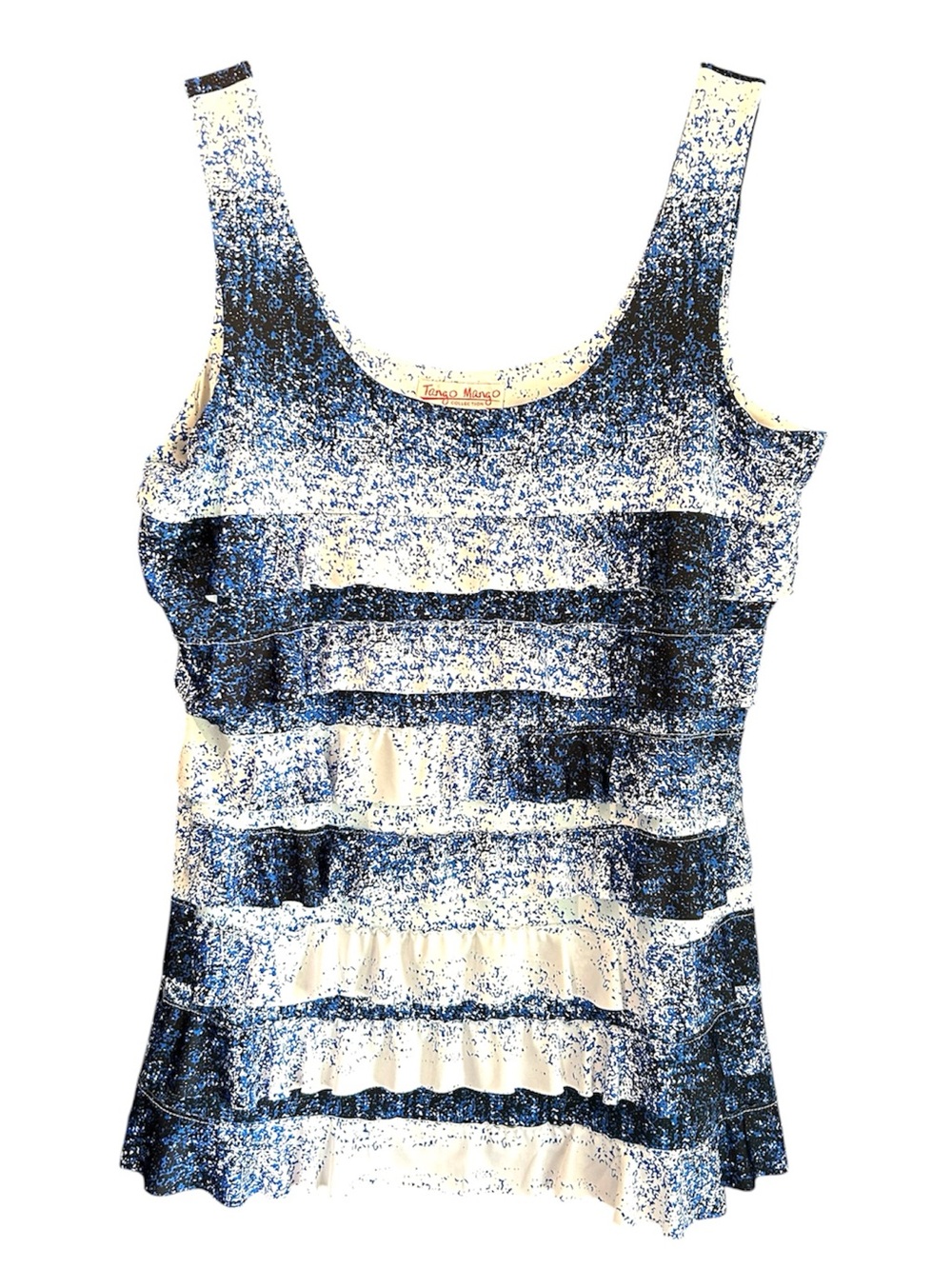Striped Ruffle Tiered Tank Top - Blue and White by Tango Mango